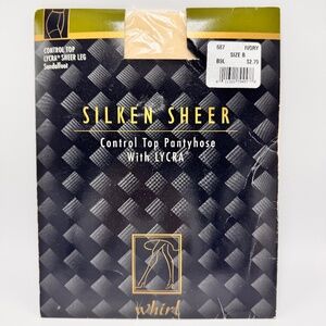 Silken Sheer Control Top Pantyhose LYCRA Sheer Leg Whirl Sandalfoot Ivory Size B